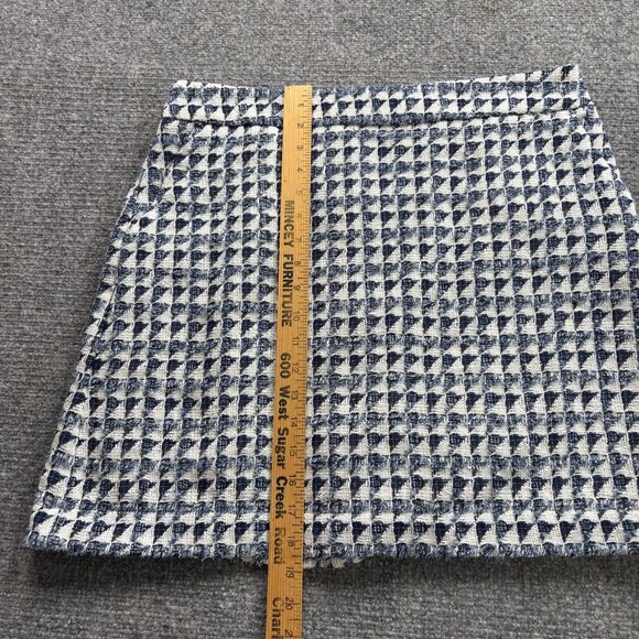 Loft Skirt Womens 12 Houndstooth Mini Blue White Pockets Tweed Preppy Career - Picture 9 of 13